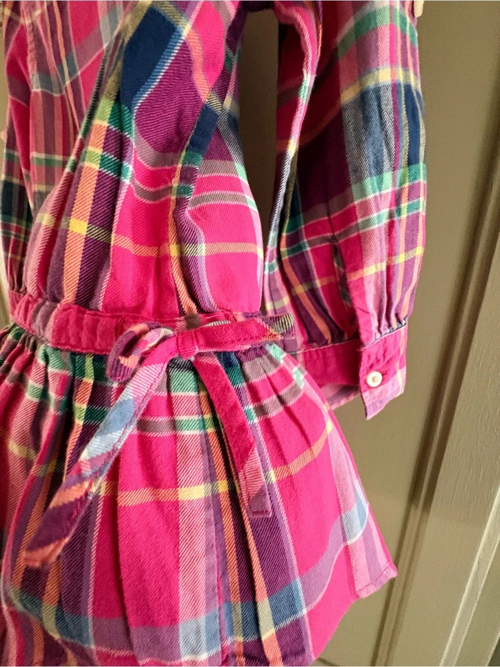 Polo Ralph Lauren Pink Plaid Madras Shirt Dress Dropping Waist Peplum Hem 2T